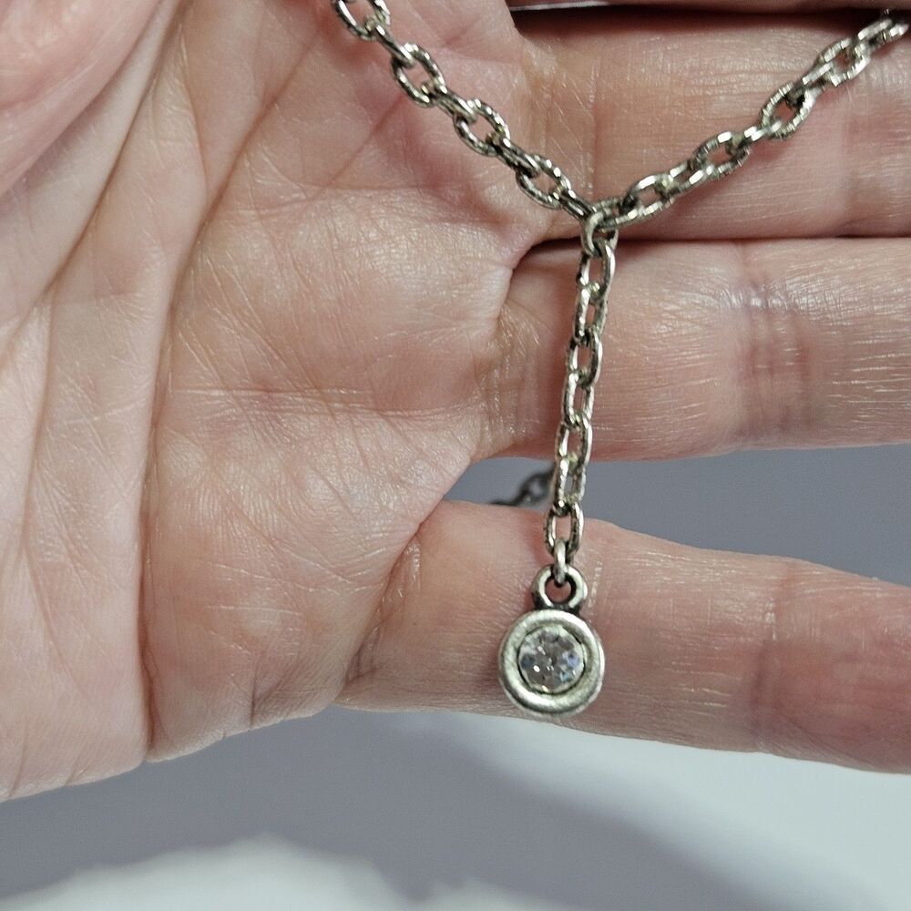 Silver Tone Clear Rhinestone Y Drop Necklace 15-16.5"